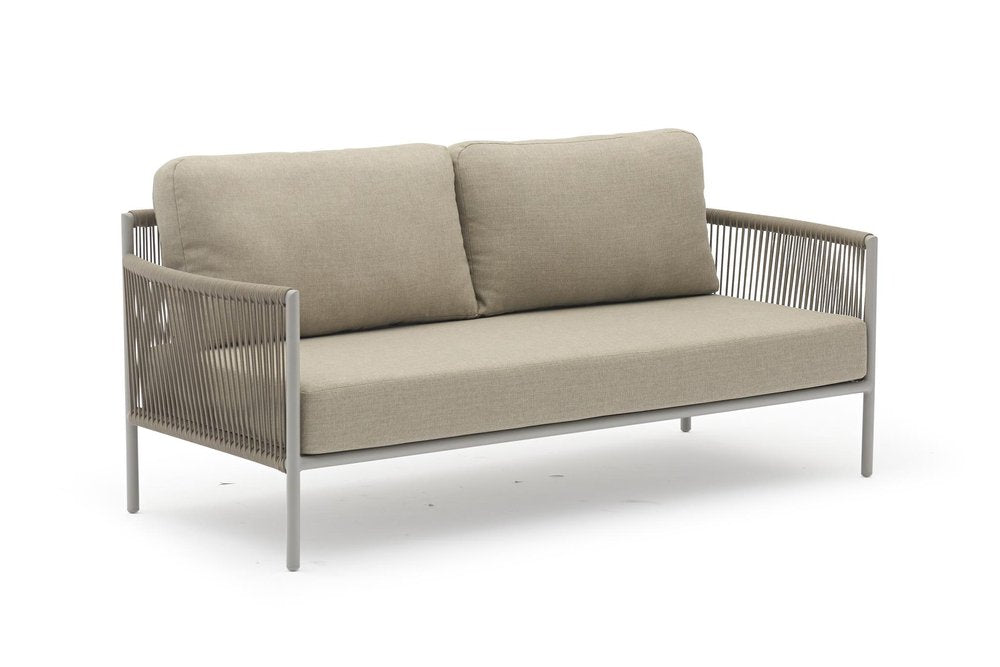 HomeRoots Four Piece Light Gray and Taupe Metal Upholstered Cushions Sofa Seating Group with Table