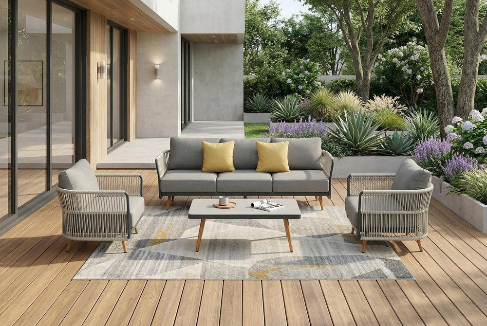 HomeRoots Four Piece Black Metal Outdoor Patio Set with Table