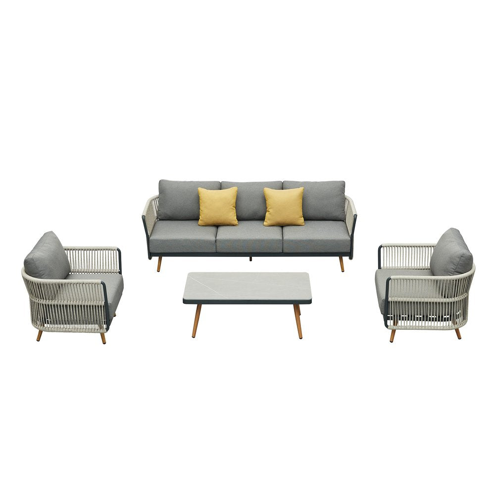 HomeRoots Four Piece Black Metal Outdoor Patio Set with Table