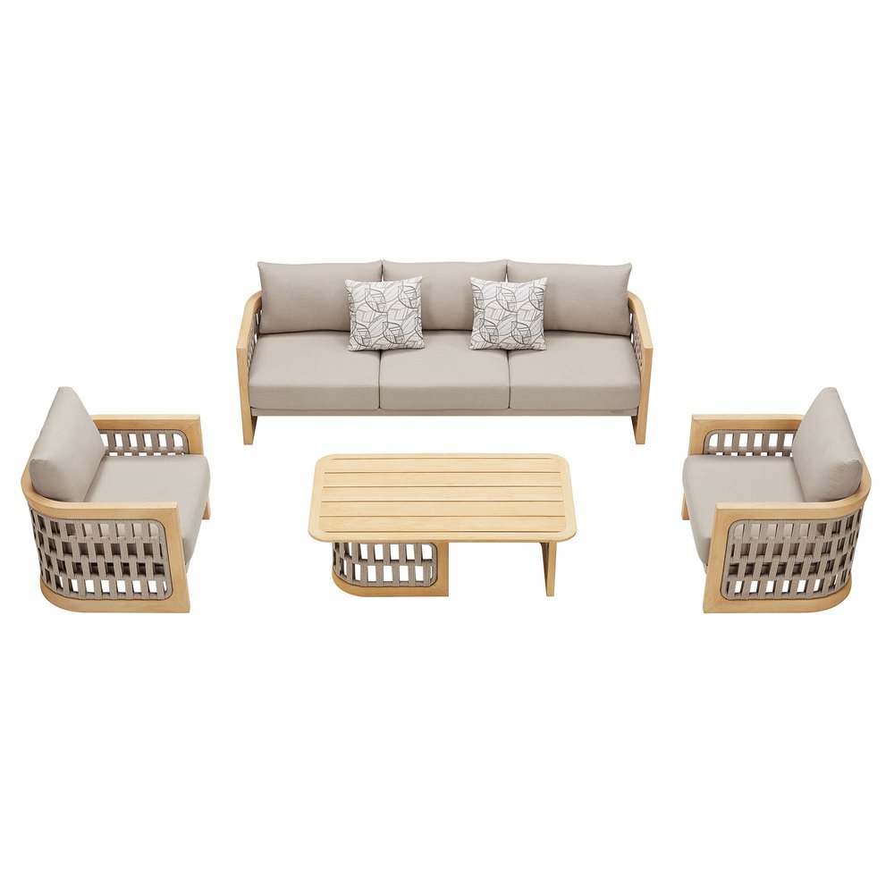 HomeRoots Four Piece Almond Outdoor Patio Set with Table