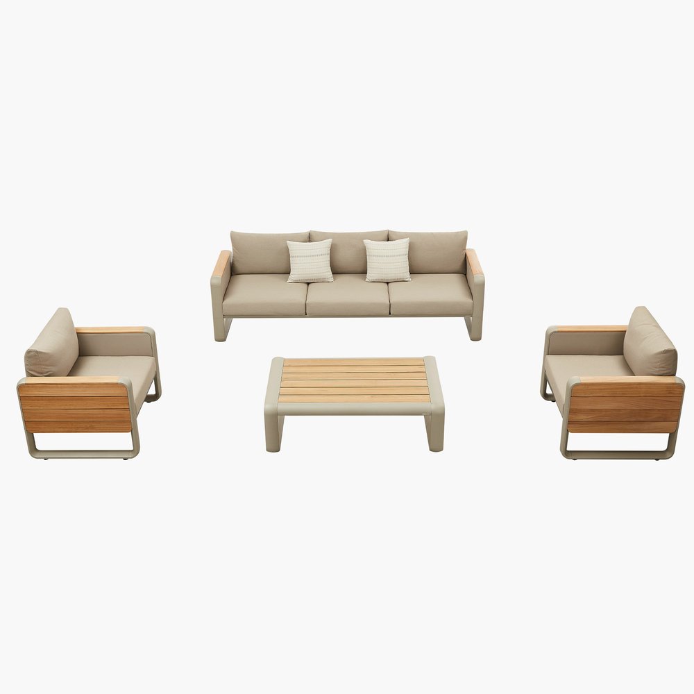 HomeRoots Four Piece Almond Metal Outdoor Patio Set with Table