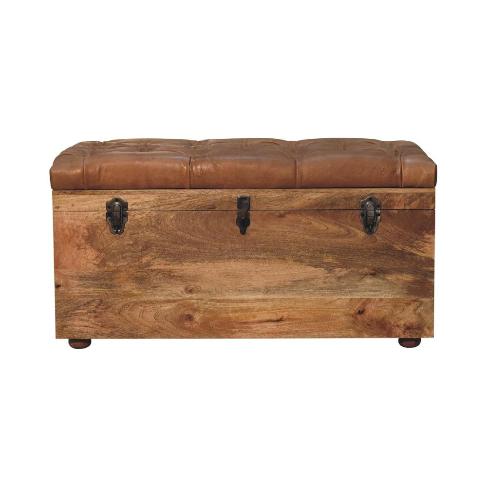 HomeRoots 35" Brown Solid Wood Storage Bench