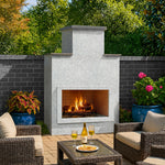 Cal Flame Indio FRP-903-1 Escape Series compact-depth outdoor gas fireplace with ameristone stucco finish