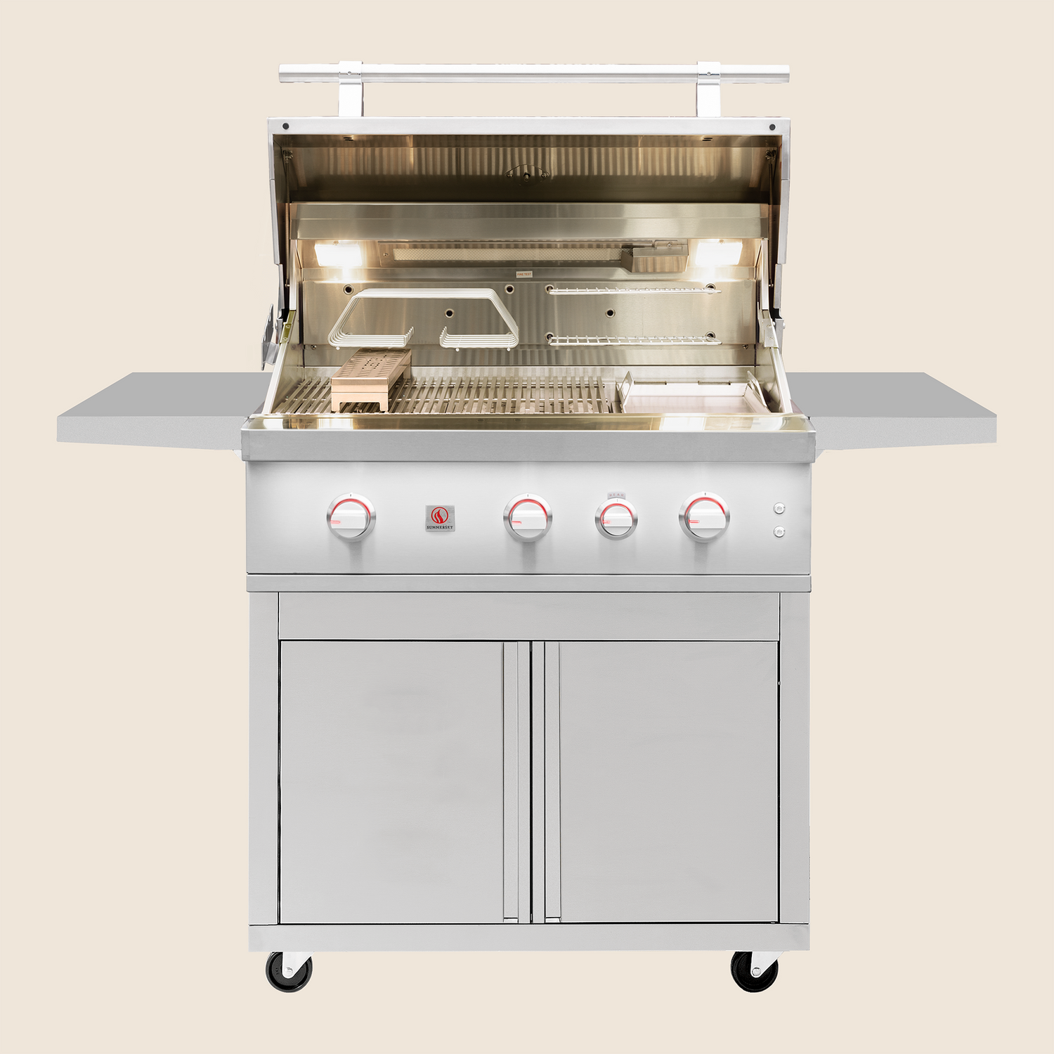 Summerset 36-inch Quest deluxe grill cart — open showing 2-drawer storage