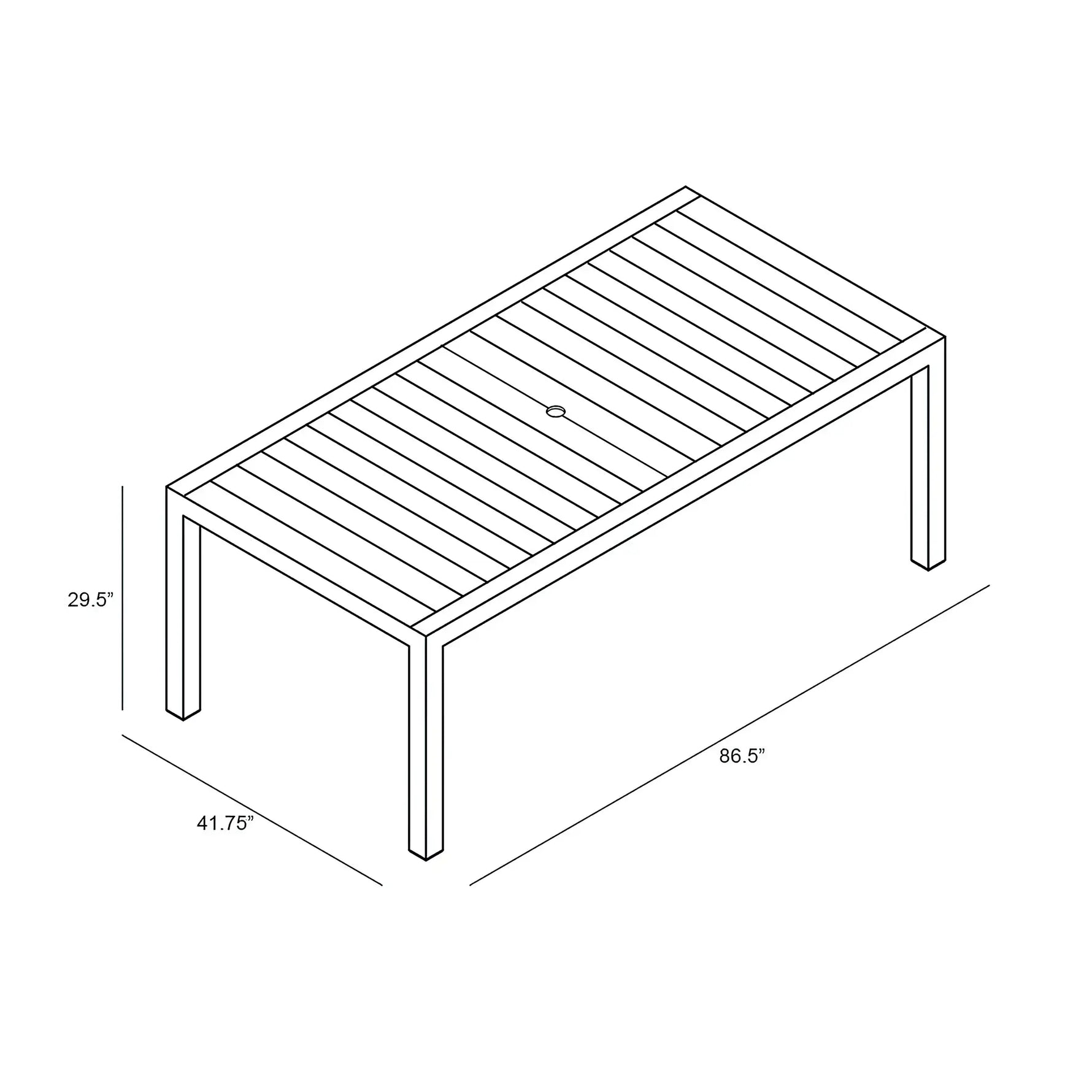 Classic Aluminum 8-Seat Rectangular Dining Table dimensions