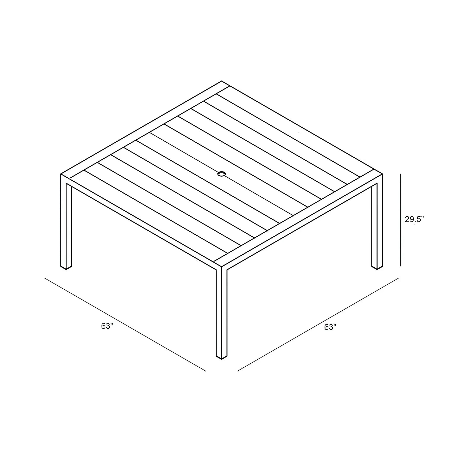 Classic Aluminum 8-Seat Square Dining Table dimensions