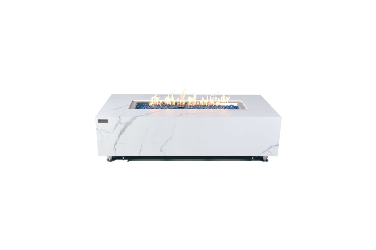 Elementi Plus Carrara 60 inch Marble Porcelain Linear Fire Table in Bianco White