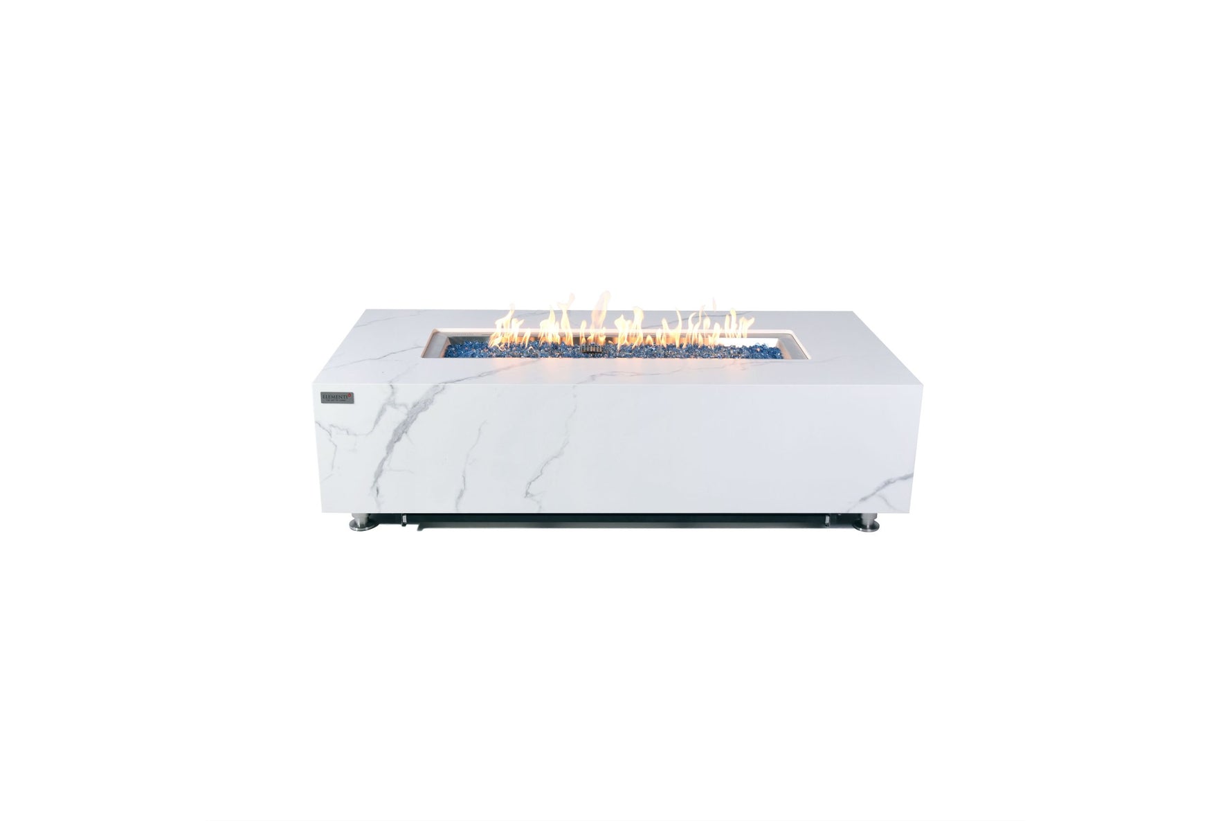 Elementi Plus Carrara 60 inch Marble Porcelain Linear Fire Table in Bianco White