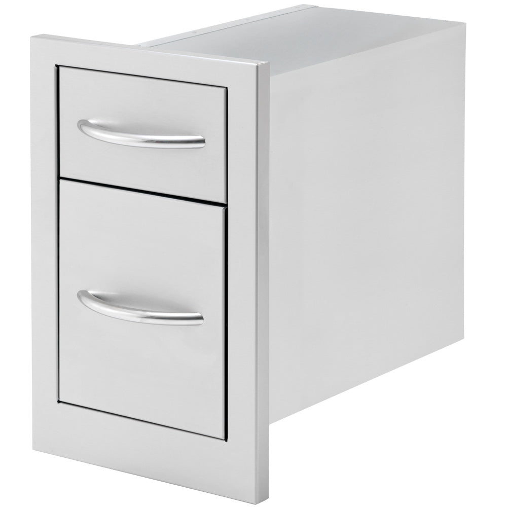 Cal Flame 2-Drawer Deep Storage closed view stainless steel BBQ island utility drawers