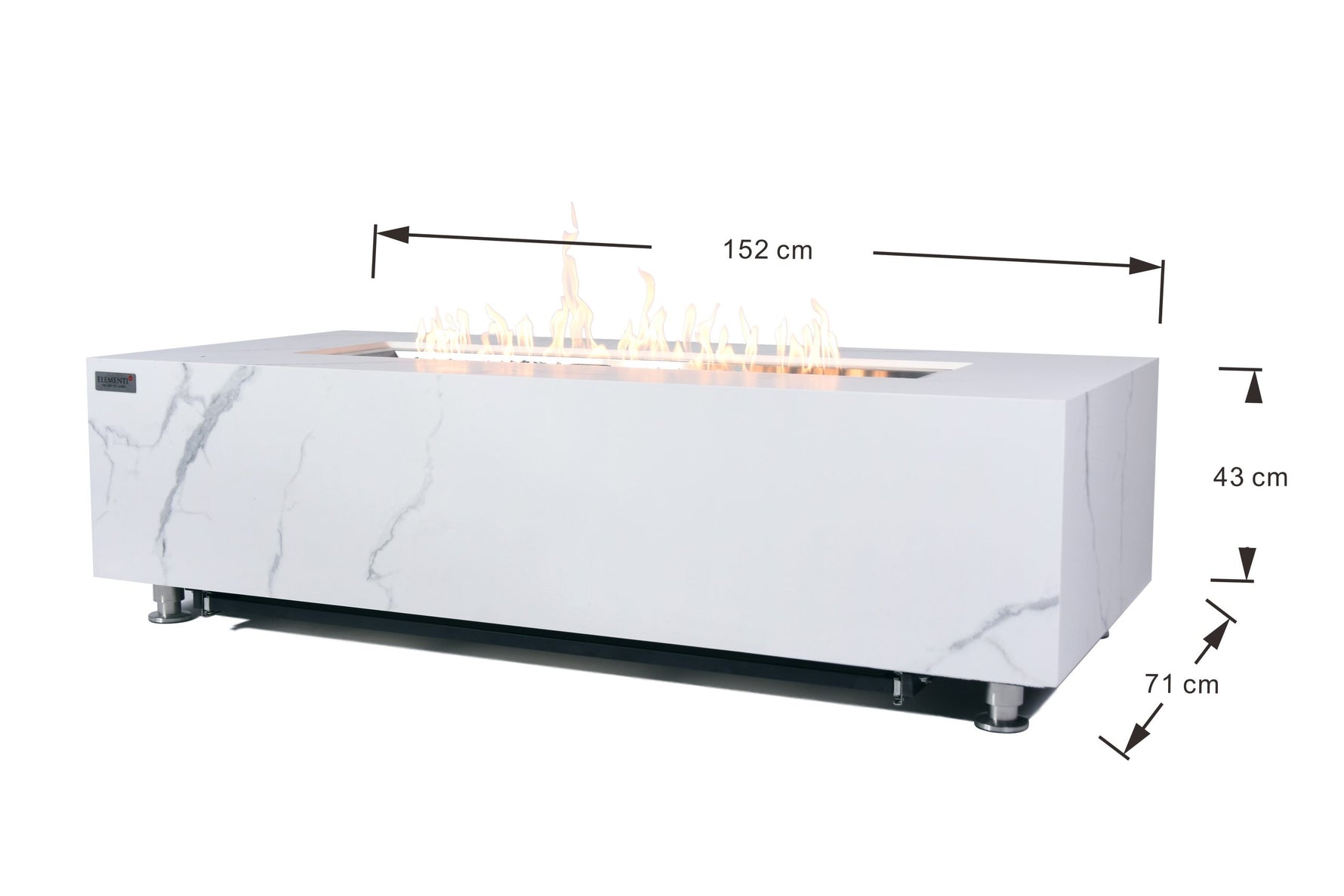 Carrara fire table dimensions diagram