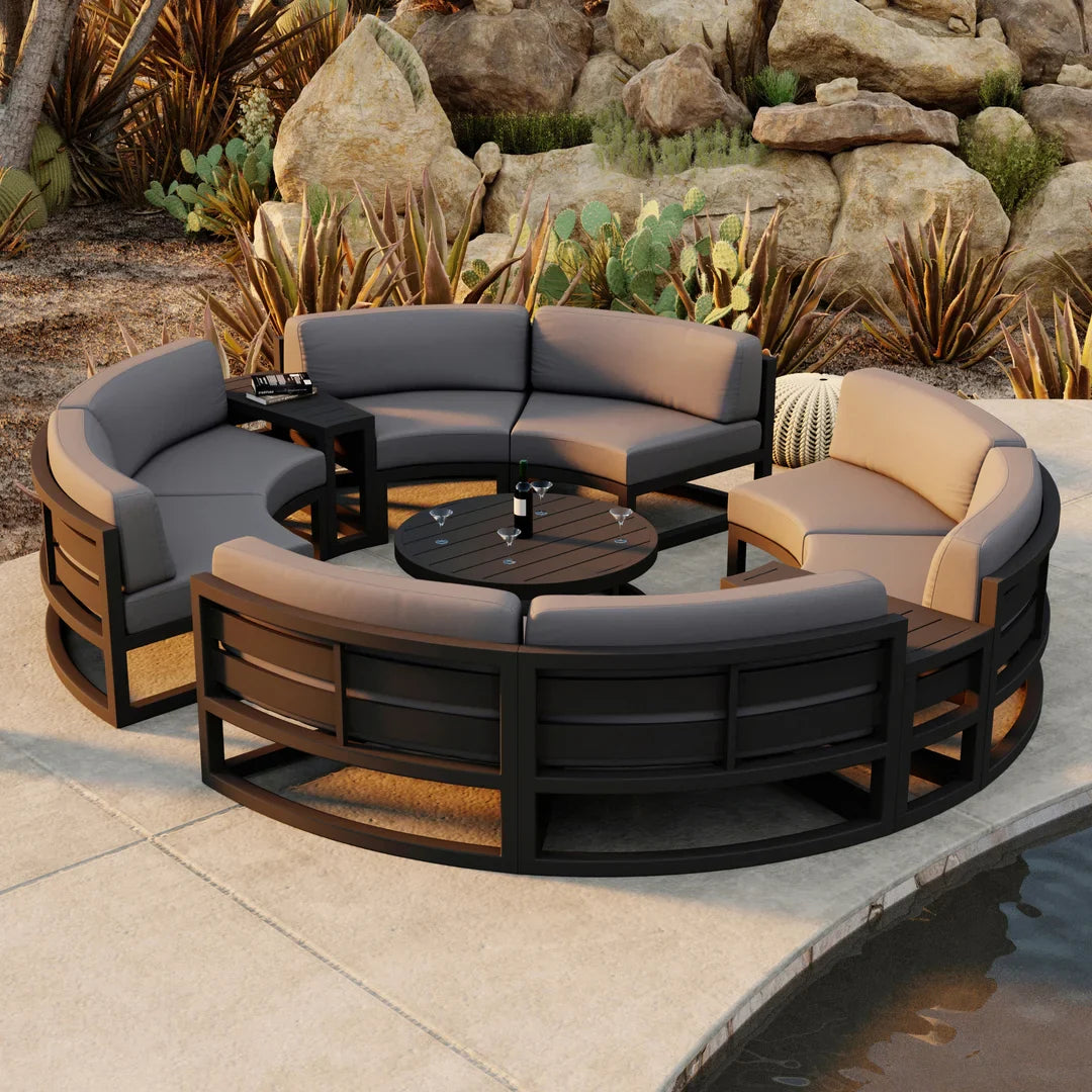 Harmonia Living Avion 7-Piece Aluminum Curve Sectional Set outdoor furniture