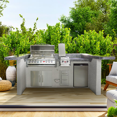 Cal Flame La Jolla Q PV7000 BBQ Island complete outdoor kitchen with grill, refrigerator and bar