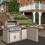 Cal Flame Malibu Q 830 outdoor kitchen island with built-in grill and storage doors