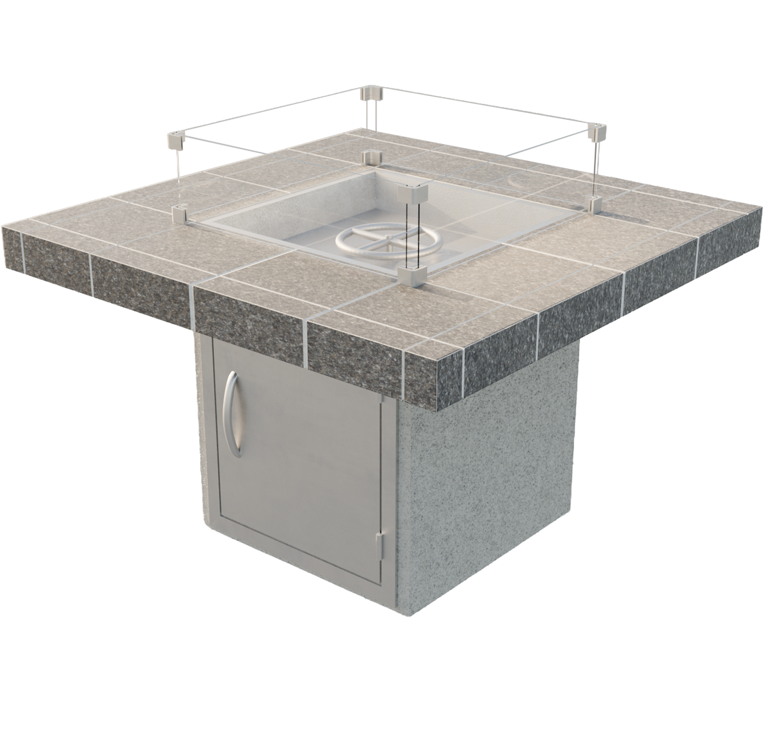 Cal Flame Mesa fire pit table isolated product photo showing 38-inch square design with stainless steel ignition