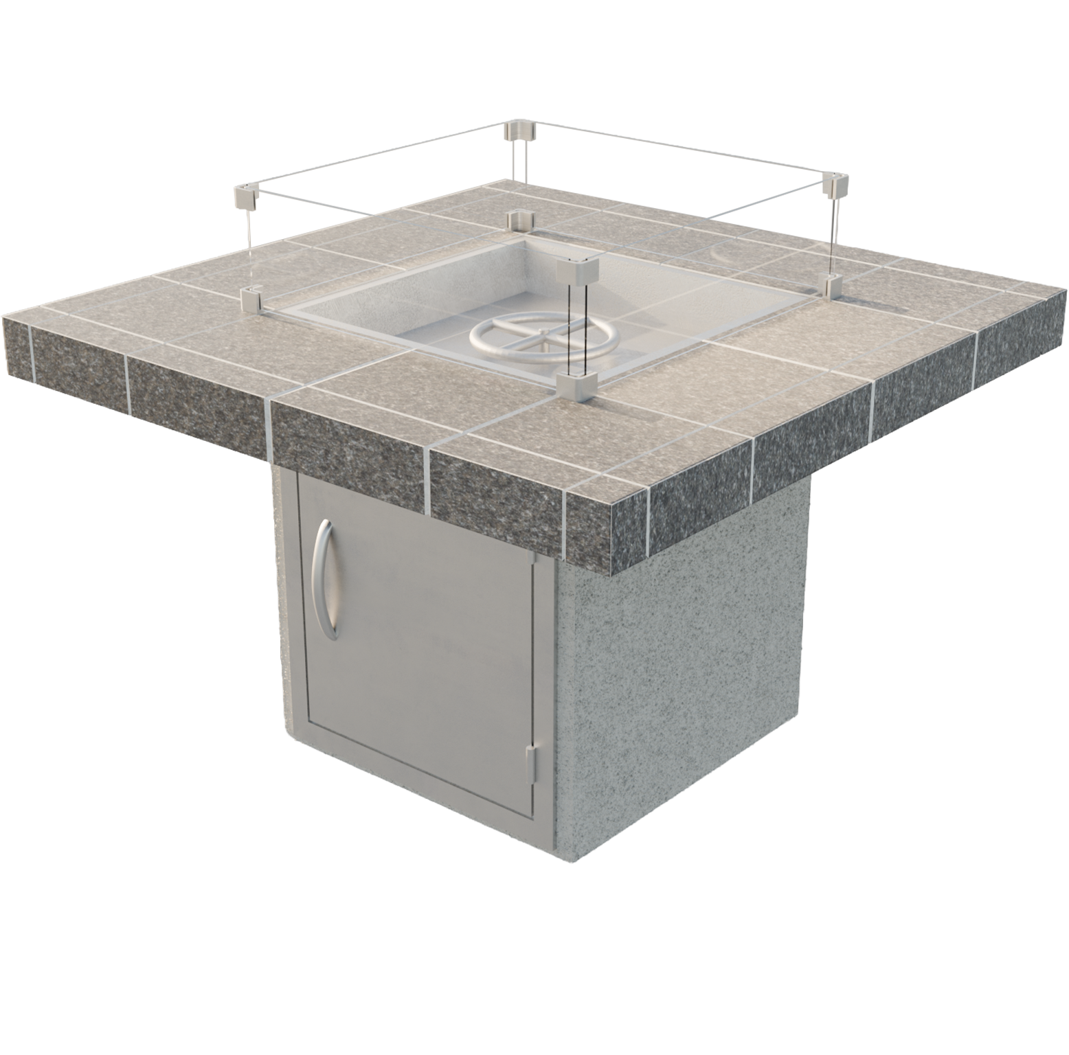 Cal Flame Mesa fire pit table isolated product photo showing 38-inch square design with stainless steel ignition