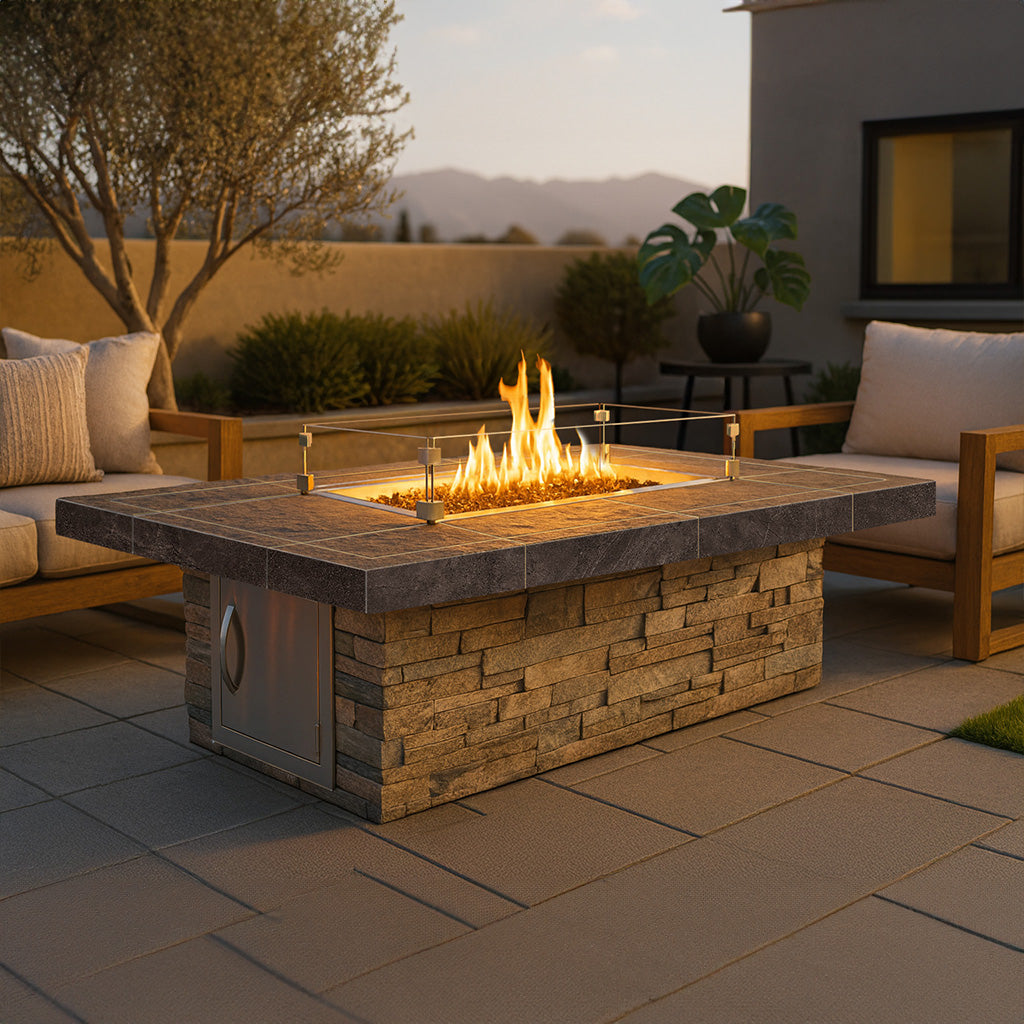 Cal Flame Mojave 48 by 72-inch large rectangular gas fire pit table outdoor patio centerpiece