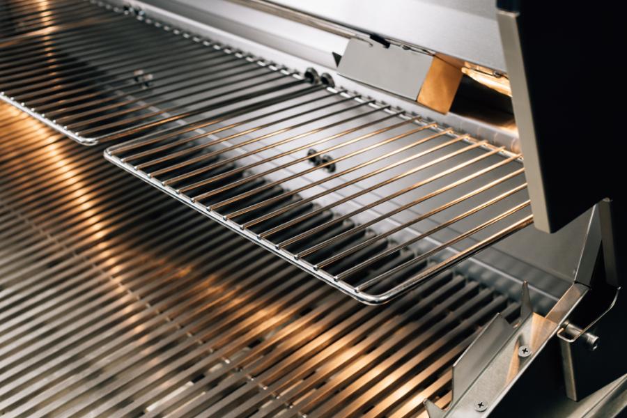 Summerset Quest grill warming rack in position 1 showing dual-position storage