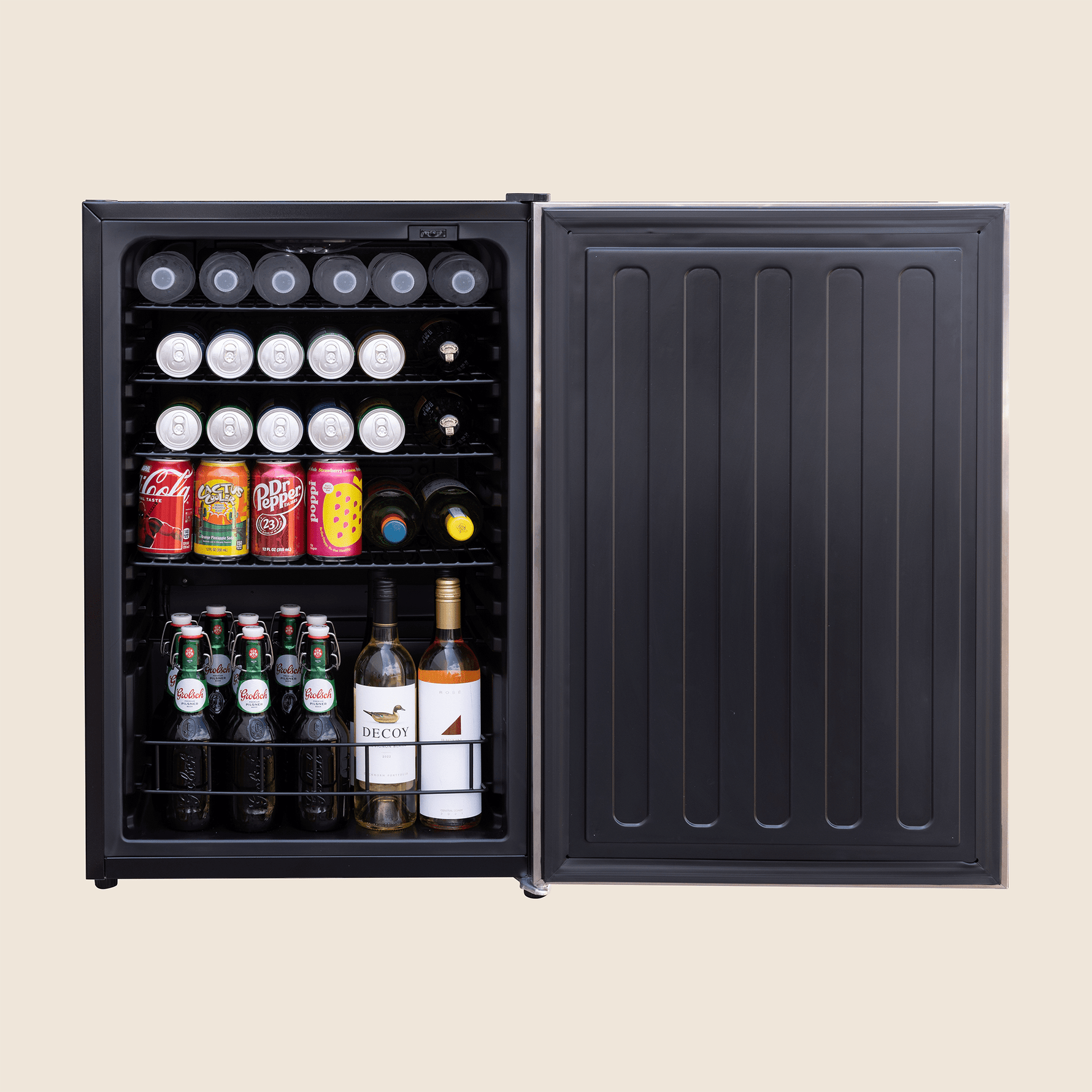 Summerset 22-inch deluxe fridge — open and stocked