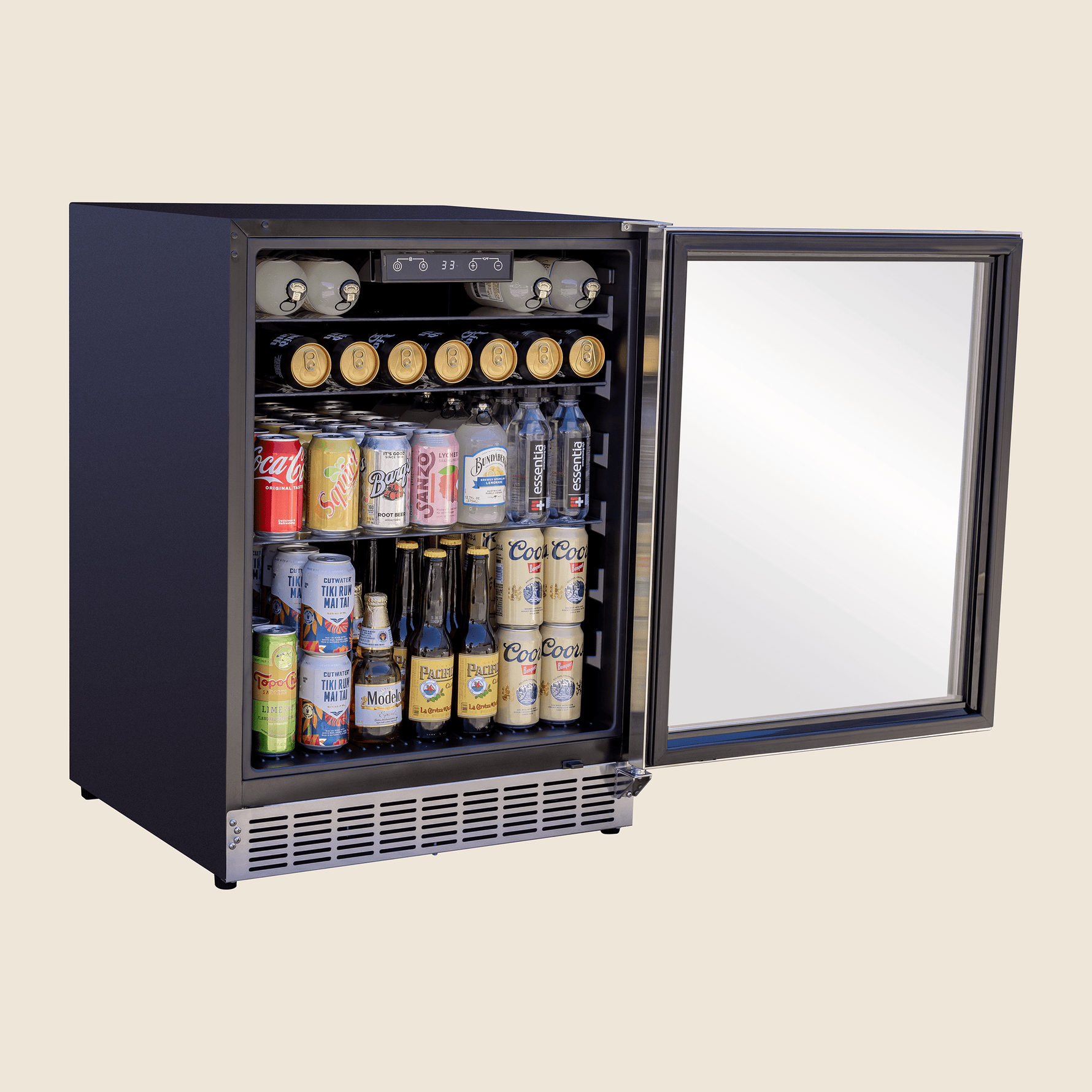 Summerset 24-inch glass door fridge — open angle view