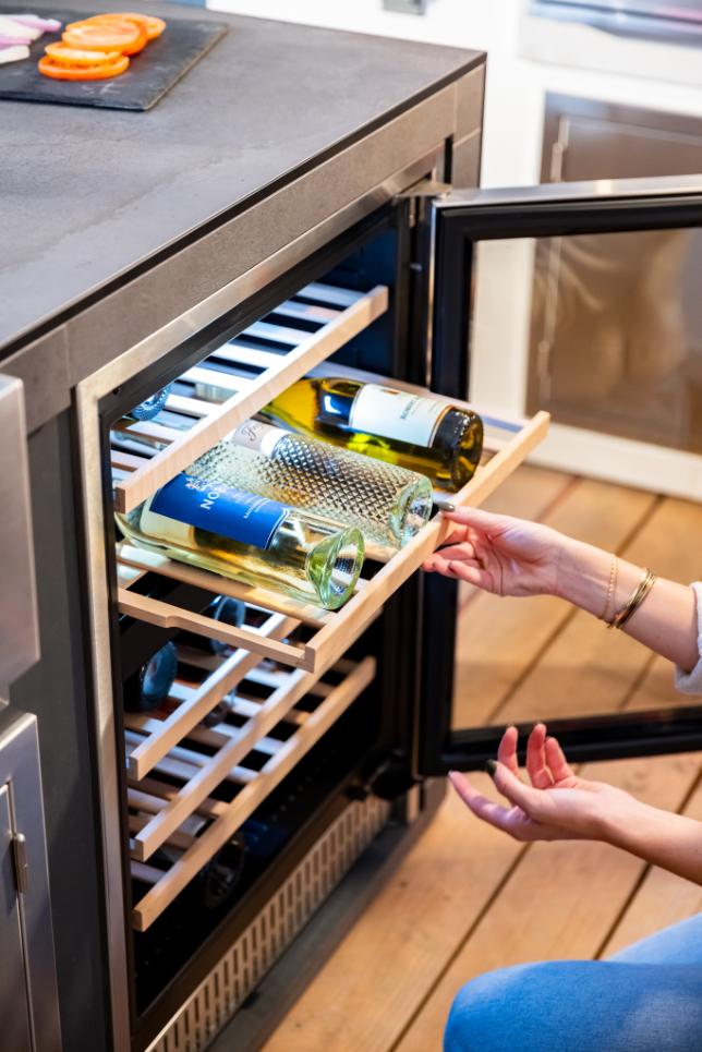 Summerset wine cooler installed in outdoor kitchen island BBQ setup