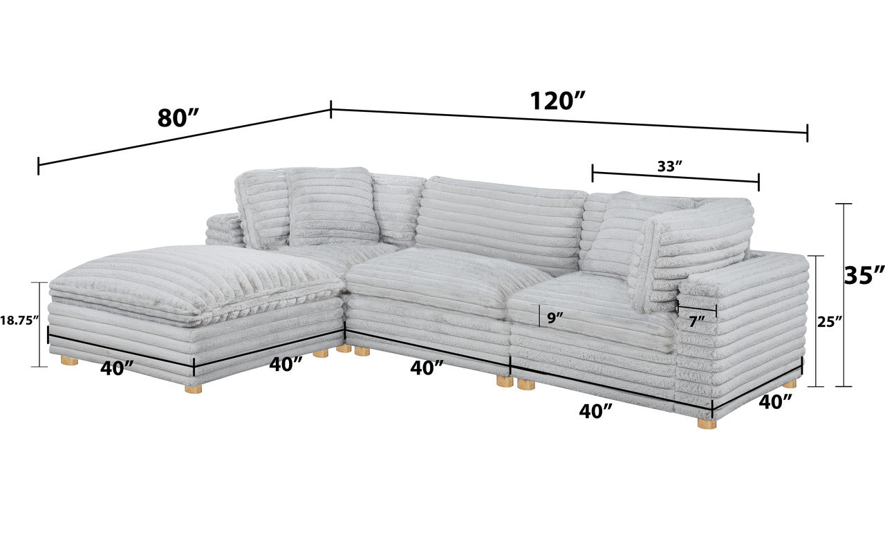 Best Quality Furniture Modular 4 Piece Sectional in Light Gray Velvet Corduroy