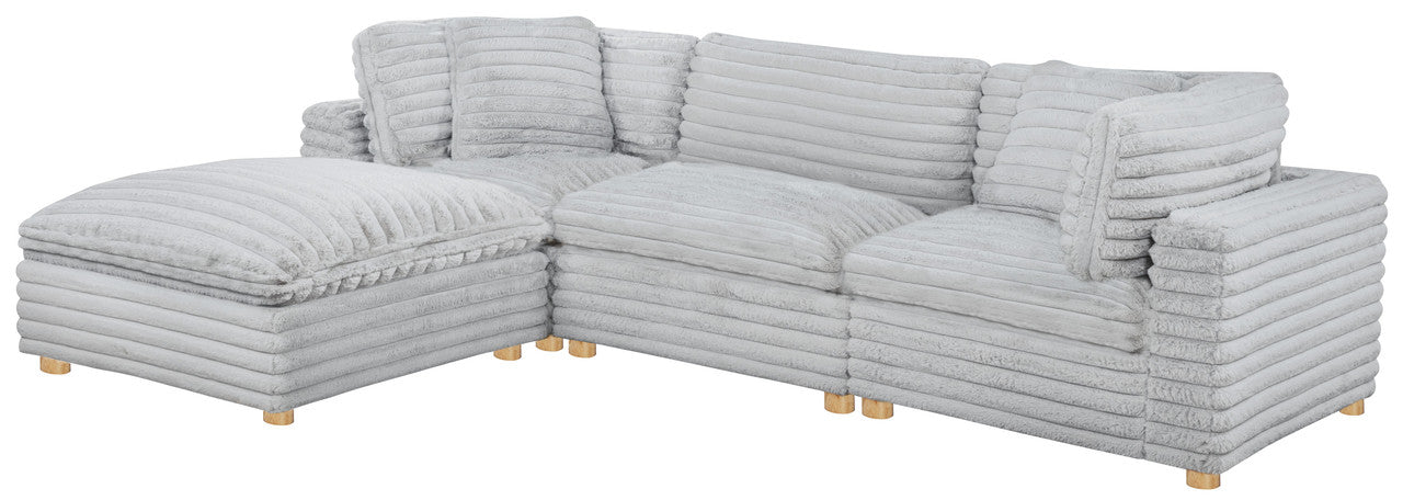 Best Quality Furniture Modular 4 Piece Sectional in Light Gray Velvet Corduroy