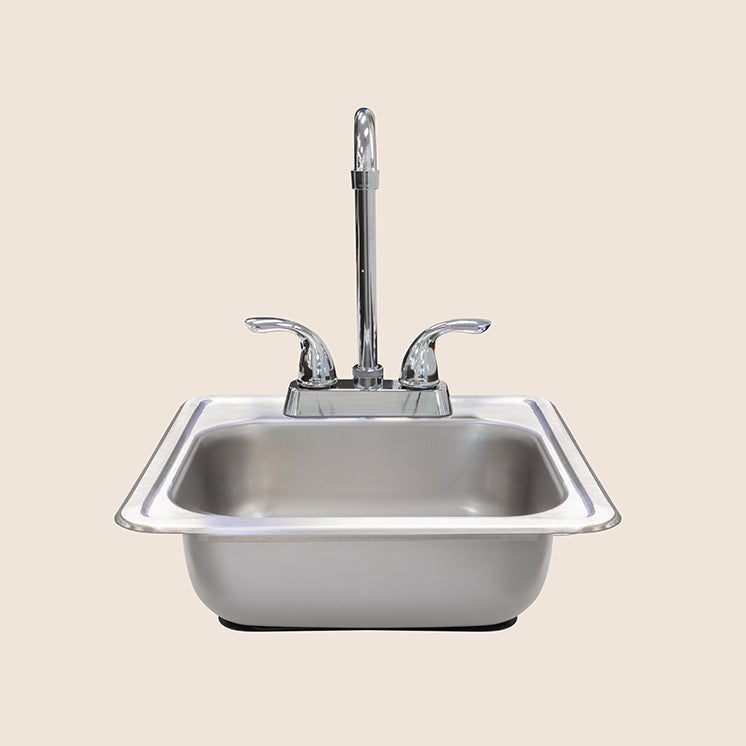 Summerset 15-inch drop-in sink — installed with faucet and background