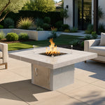 Cal Flame Sedona 48-inch square gas fire pit table with porcelain tile top on luxury patio