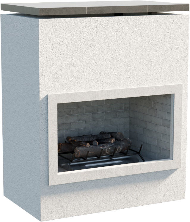 Cal Flame Cabo outdoor gas fireplace stucco finish with tile trim