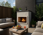 Cal Flame Cabo outdoor gas fireplace styled on a finished patio