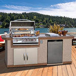 Cal Flame Atlantic Q BBK-801 Escape Series 95.5-inch outdoor BBQ kitchen island lifestyle photo