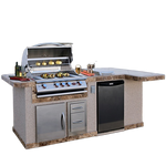 Cal Flame Avalon Q BBK-820 isometric view - 95.5-inch Escape Series outdoor kitchen island with G4 4-Burner grill