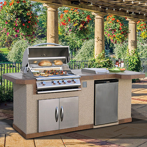 Cal Flame Avalon Q BBK-820 Escape Series 95.5-inch BBQ island with bar lifestyle photo
