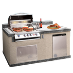 Cal Flame Costa Q PV6004 isometric view - Escape Series outdoor kitchen island with 4-Burner built-in grill
