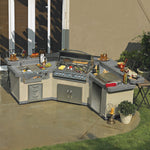Cal Flame Laguna Q GPV-3100 Platinum Series flagship 190-inch 3-piece BBQ island outdoor kitchen lifestyle photo