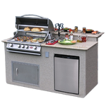 Cal Flame Tropical Q PV6016 isometric view - 73-inch Escape Series outdoor kitchen island with G4 4-Burner grill