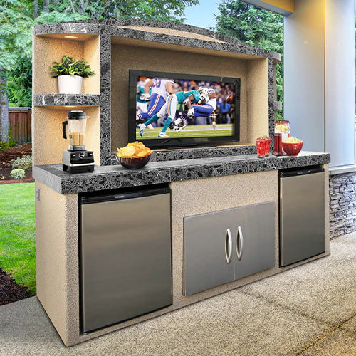 Cal Flame ODC-1 Paradise outdoor entertainment center dual refrigerator stainless steel patio bar cabinet