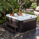 Cal Spas Balboa PZ-516L 3-person plug and play hot tub lifestyle photo on premium patio