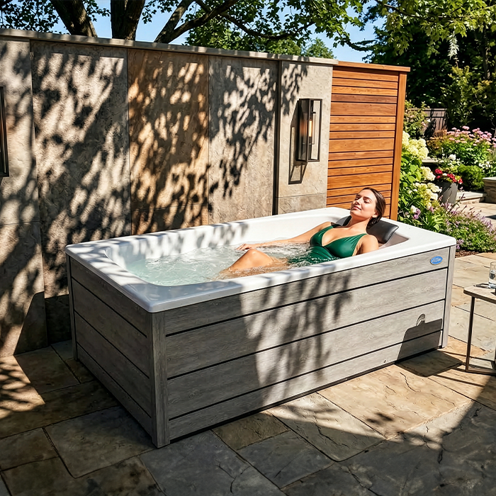 Cal Spas Aloha PZ-614L 1-person personal recovery plug and play hot tub lifestyle photo