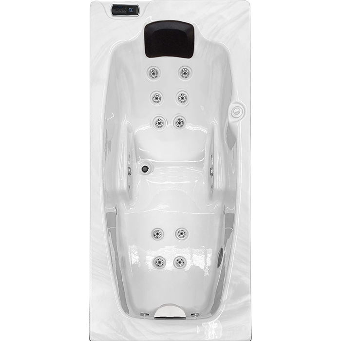 Cal Spas Aloha PZ-614L hot tub top view showing 14 Velocity jets and full lounger