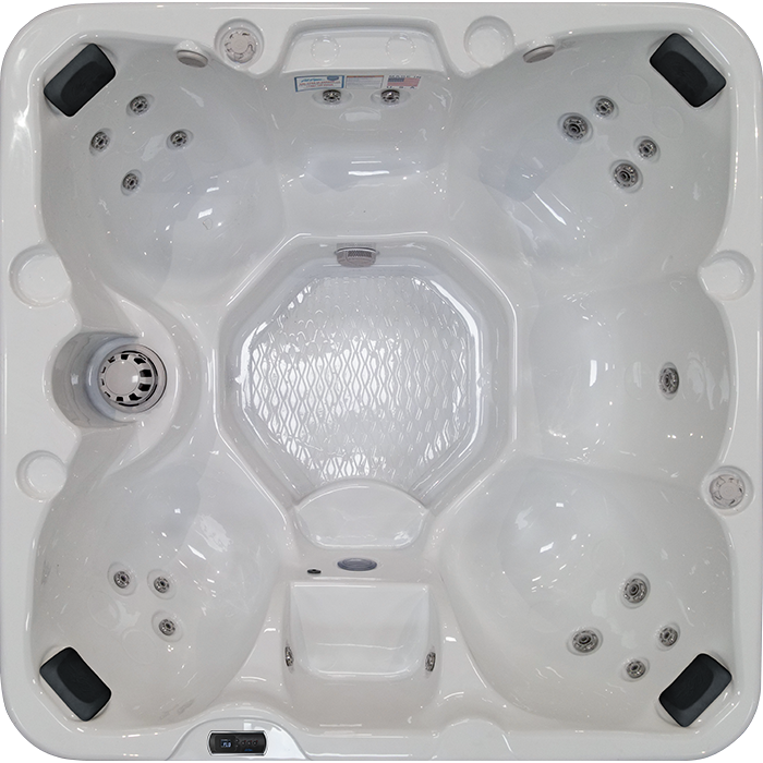 Cal Spas Maui PZ-620B hot tub top view showing 20 Velocity jets and all-bench seating layout