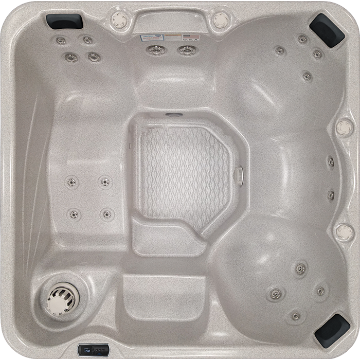 Cal Spas Hawaiian PZ-620L hot tub top view showing 20 Velocity jets and lounger seating layout
