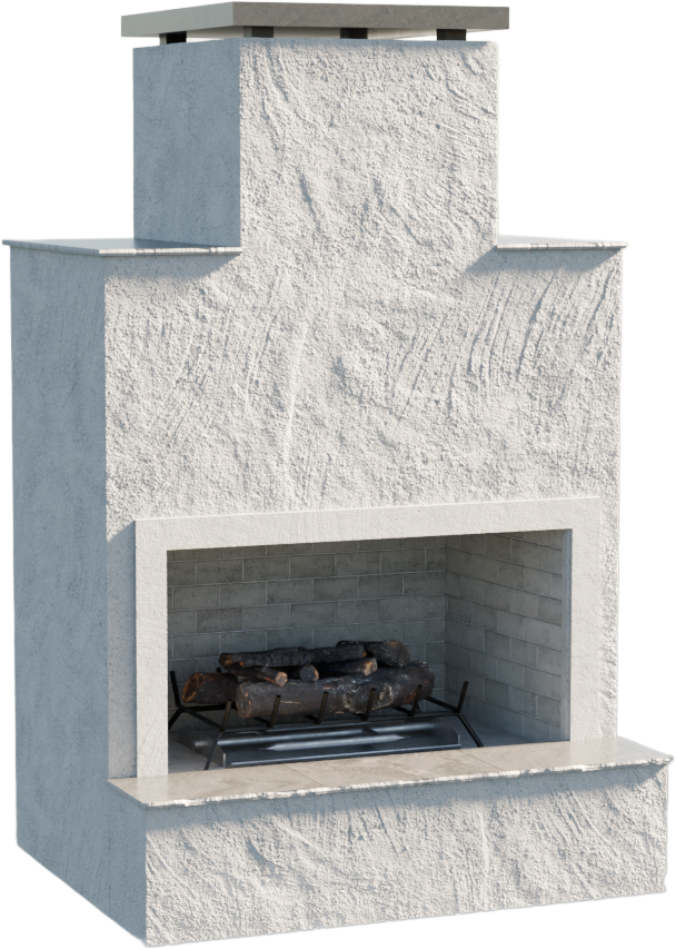 Cal Flame Cancun outdoor gas fireplace stucco with tile trim and bottom mantel
