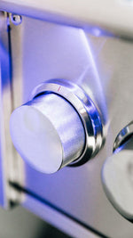 Summerset Alturi grill stainless steel control knob detail with blue LED lighting
