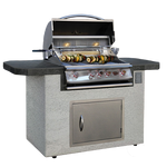 Cal Flame Kona Q BBK-601 compact BBQ island angle view showing G3 burner and access doors