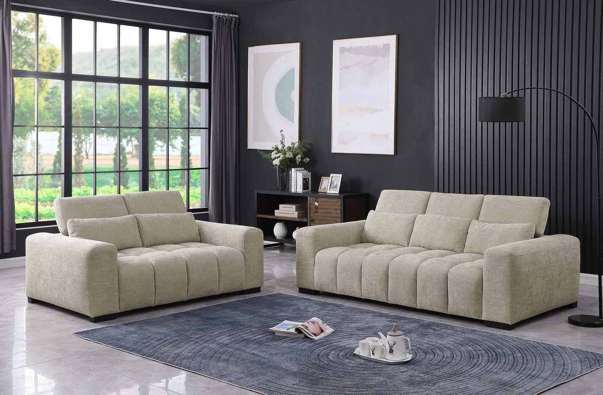 Best Quality Furniture 2pc Sofa and Loveseat Set in Beige Chenille Fabric