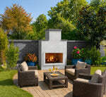 Cal Flame Indio 46-inch contemporary outdoor gas fireplace on an ameristone stucco patio