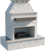 Cal Flame Key West outdoor gas fireplace stucco with tile trim