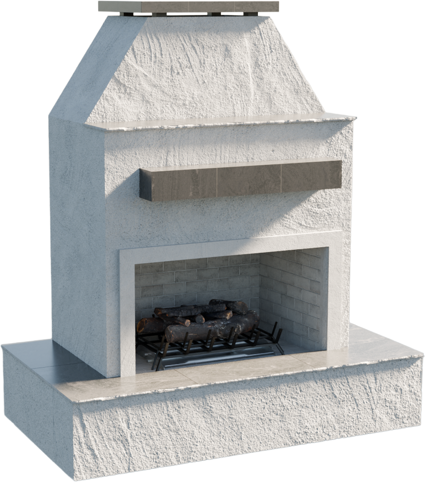 Cal Flame Key West outdoor gas fireplace stucco with tile trim