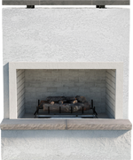 Cal Flame Monterey outdoor gas fireplace stucco with tile trim and bottom mantel